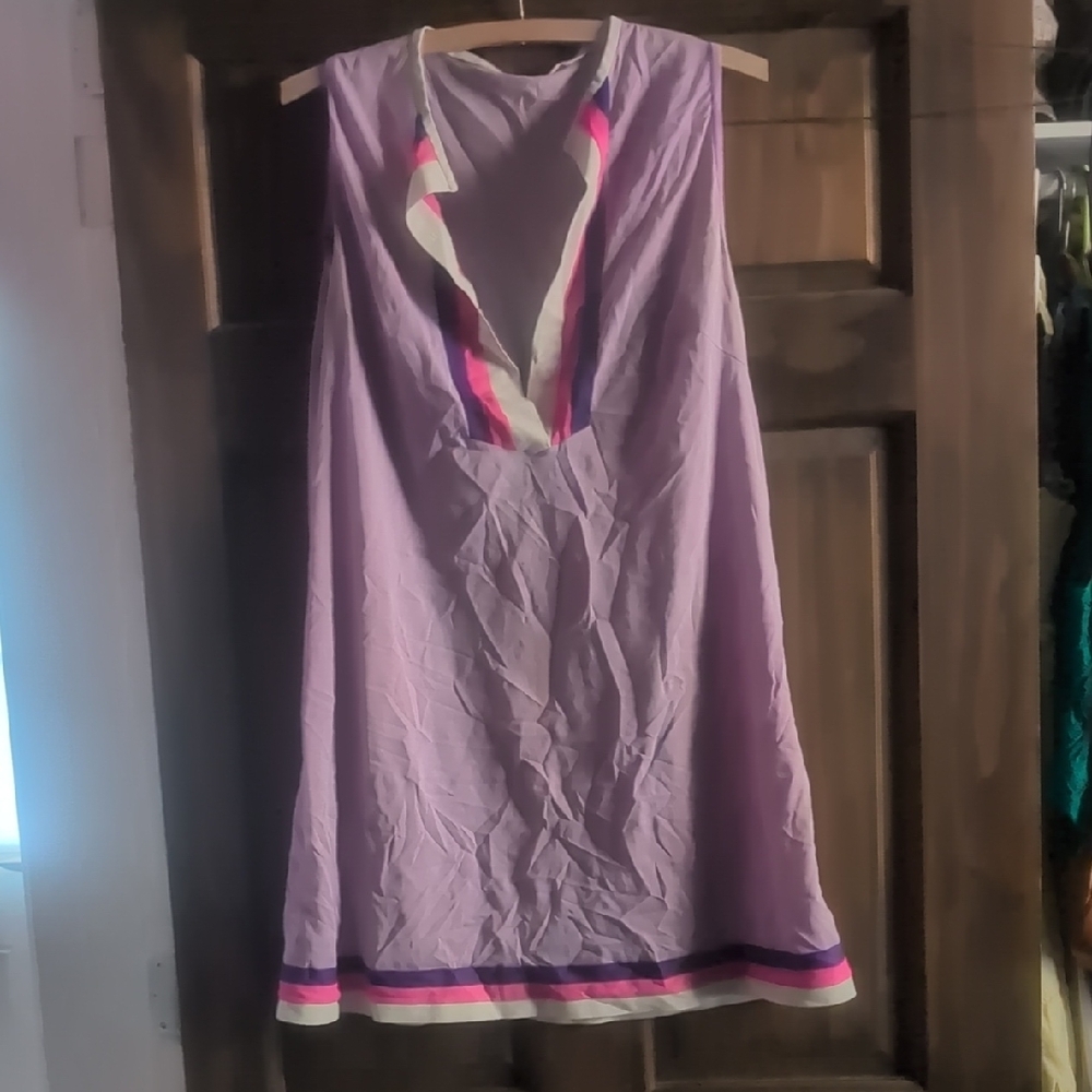 Purple Sleeveless Dress with Pink and White Trim